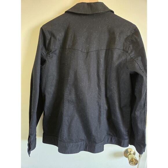 D & Co. Denim & Co. Black Cotton Twill Denim Jacket Rhinestone Buttons Sz L - Picture 2 of 5